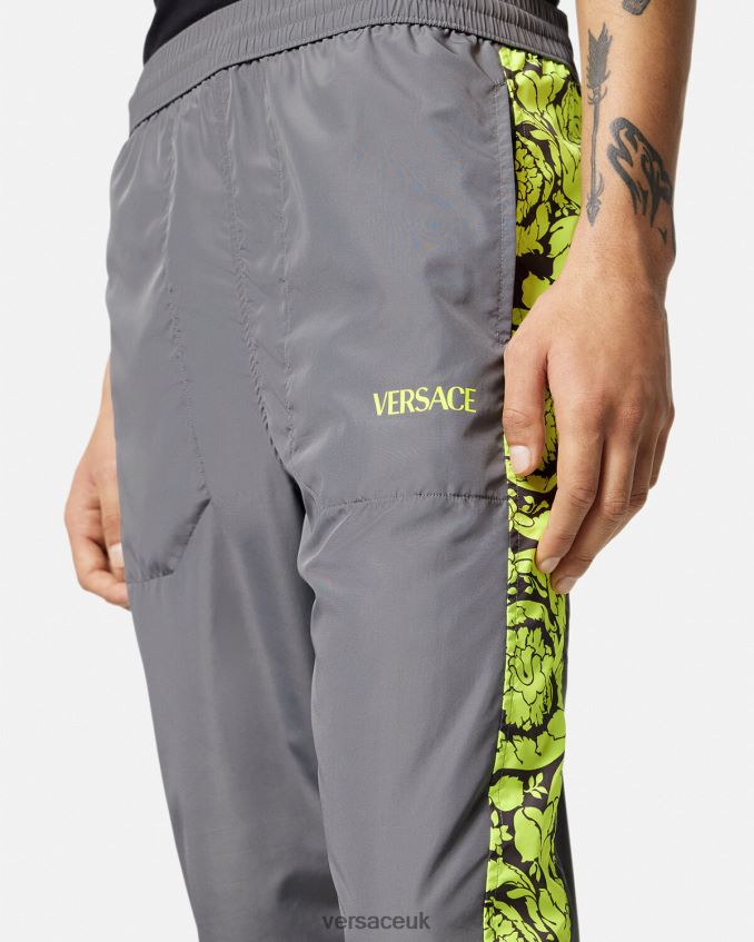 Men Versace Barocco Silhouette Gym Tracksuit Pants 6D2D061460 Gray & Lime Clothing