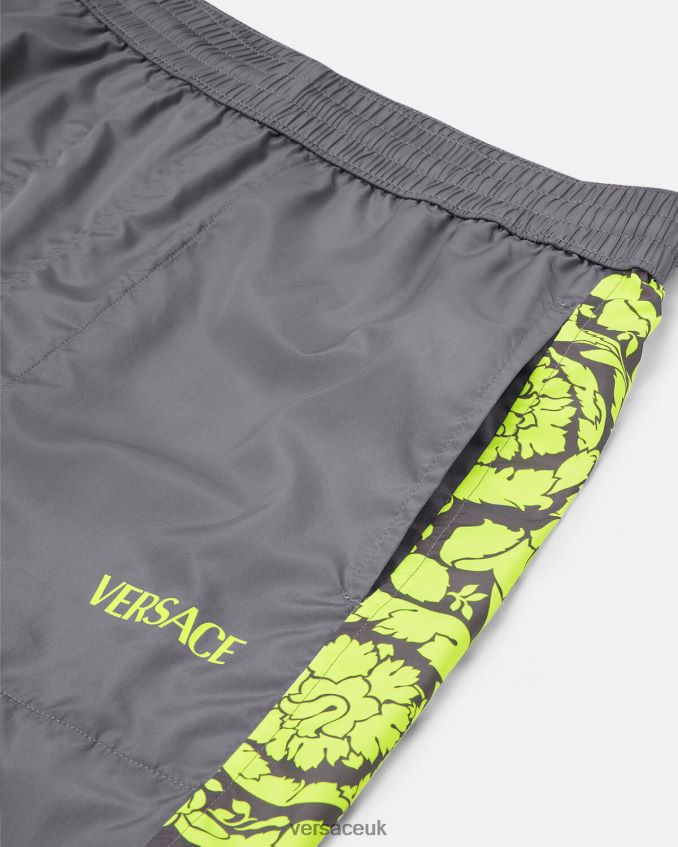 Men Versace Barocco Silhouette Gym Tracksuit Pants 6D2D061460 Gray & Lime Clothing
