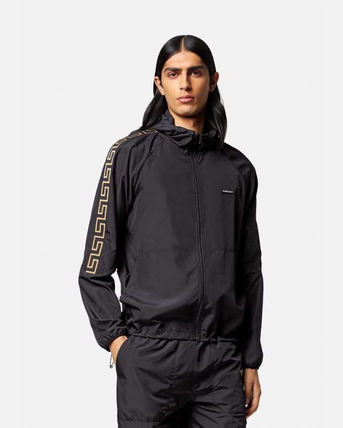 Men Versace Greca Nylon Gym Track Jacket 6D2D061452 Black Clothing