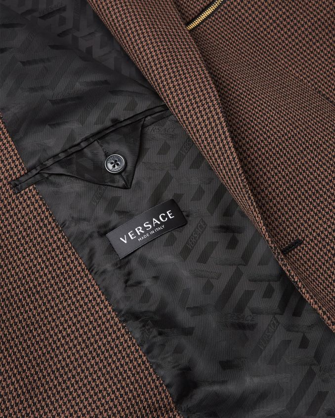 Men Versace Barocco 660 Houndstooth Blazer 6D2D061279 Brown & Gold Clothing