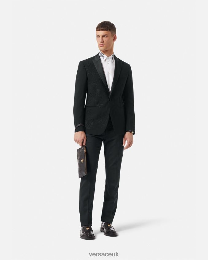 Men Versace Barocco Embroidered Formal Blazer 6D2D061262 Black Clothing