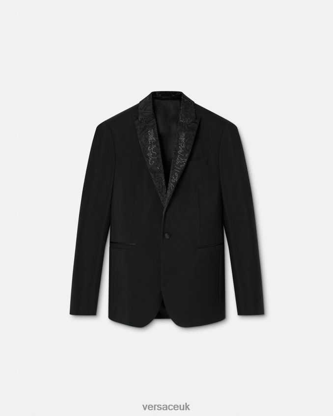 Men Versace Barocco Silhouette Evening Blazer 6D2D061265 Black Clothing