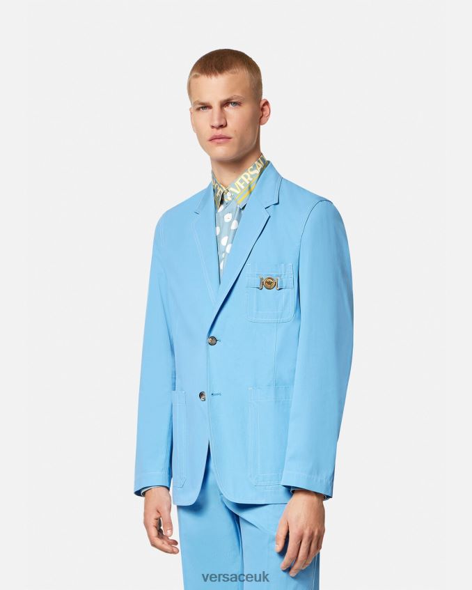 Men Versace Medusa Biggie Single-Breasted Blazer 6D2D061266 Light Blue Clothing