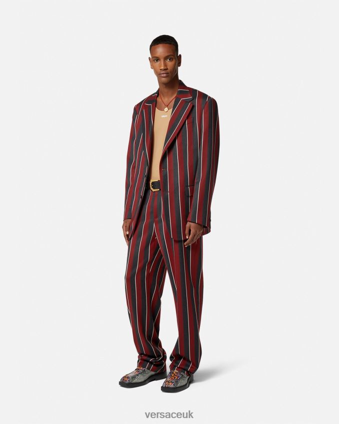 Men Versace Striped Single-Breasted Blazer 6D2D061271 Red & Gray Clothing