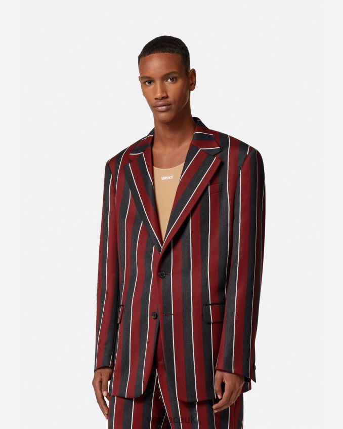 Men Versace Striped Single-Breasted Blazer 6D2D061271 Red & Gray Clothing