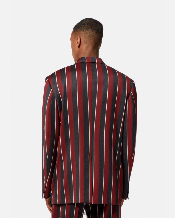 Men Versace Striped Single-Breasted Blazer 6D2D061271 Red & Gray Clothing