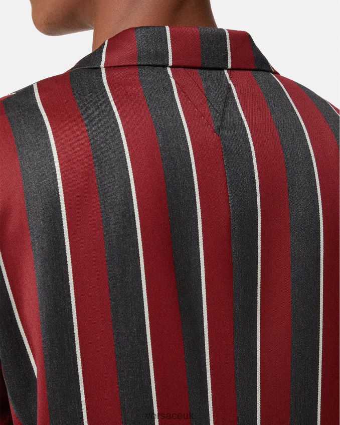 Men Versace Striped Single-Breasted Blazer 6D2D061271 Red & Gray Clothing