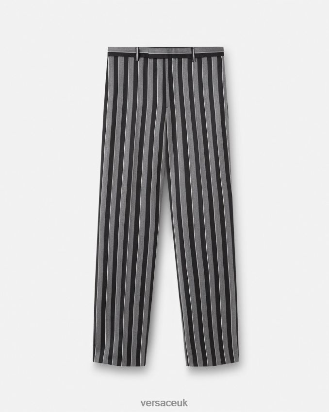 Men Versace Striped Wool Pants 6D2D061269 Gray Clothing