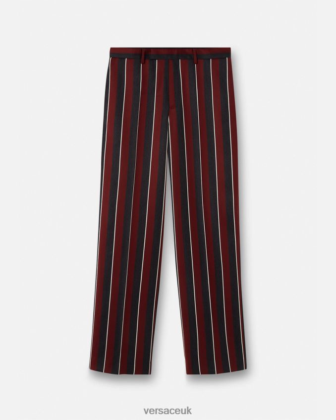 Men Versace Striped Wool Pants 6D2D061270 Red & Gray Clothing