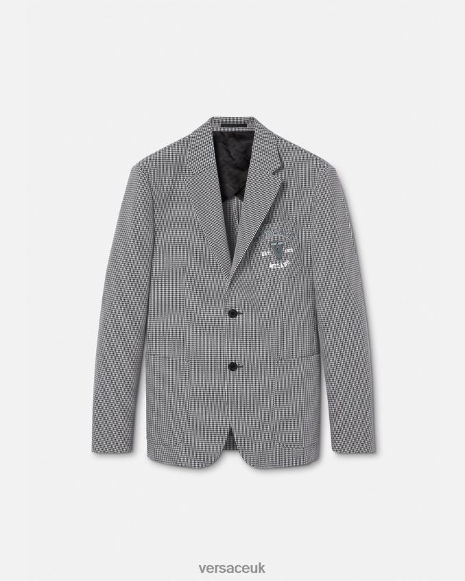 Men Versace Varsity Logo Houndstooth Blazer 6D2D061278 Black & White Clothing