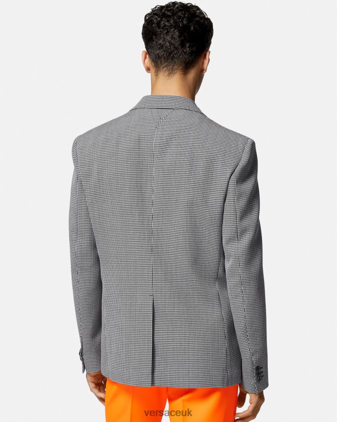 Men Versace Varsity Logo Houndstooth Blazer 6D2D061278 Black & White Clothing