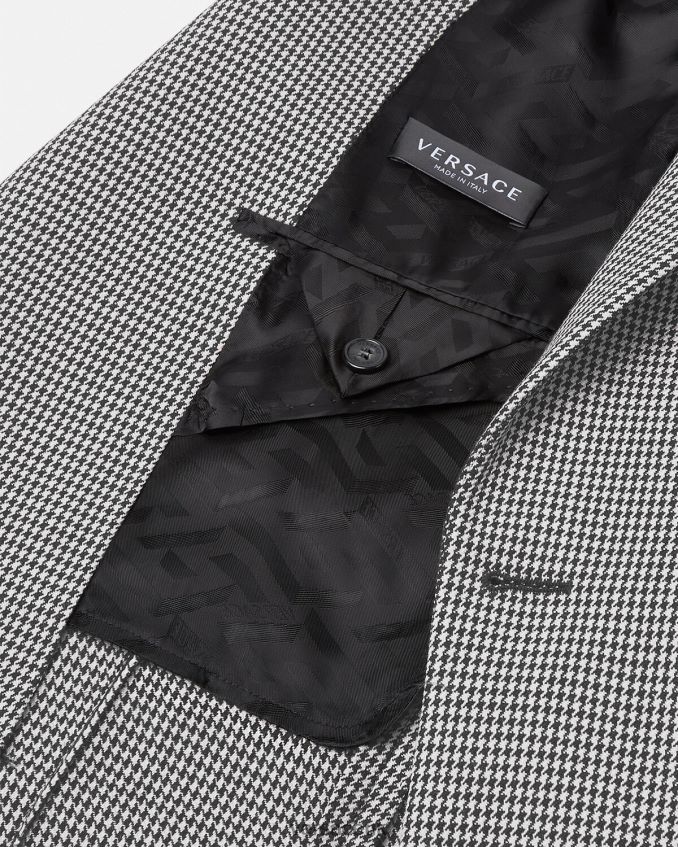 Men Versace Varsity Logo Houndstooth Blazer 6D2D061278 Black & White Clothing