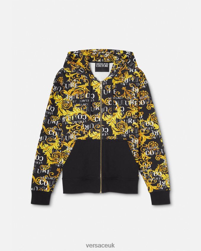 Men Versace Logo Couture Zip Hoodie 6D2D062403 Black & Gold Clothing