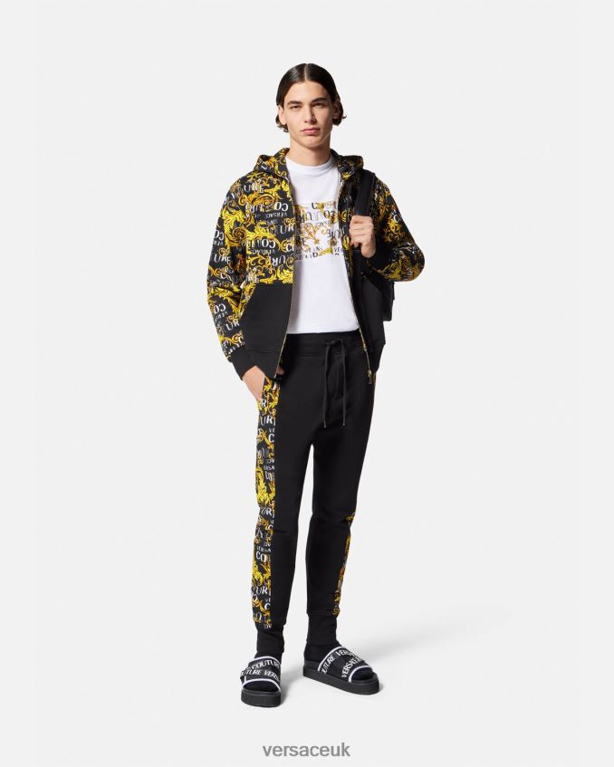 Men Versace Logo Couture Zip Hoodie 6D2D062403 Black & Gold Clothing