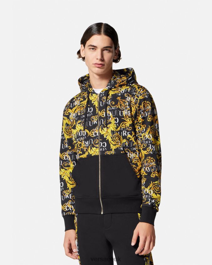 Men Versace Logo Couture Zip Hoodie 6D2D062403 Black & Gold Clothing