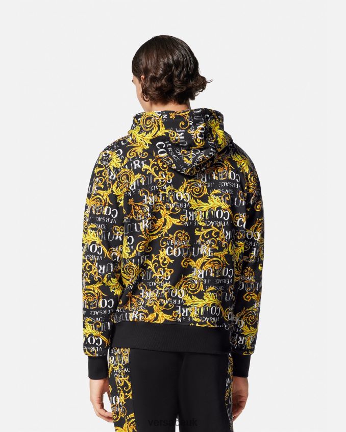 Men Versace Logo Couture Zip Hoodie 6D2D062403 Black & Gold Clothing