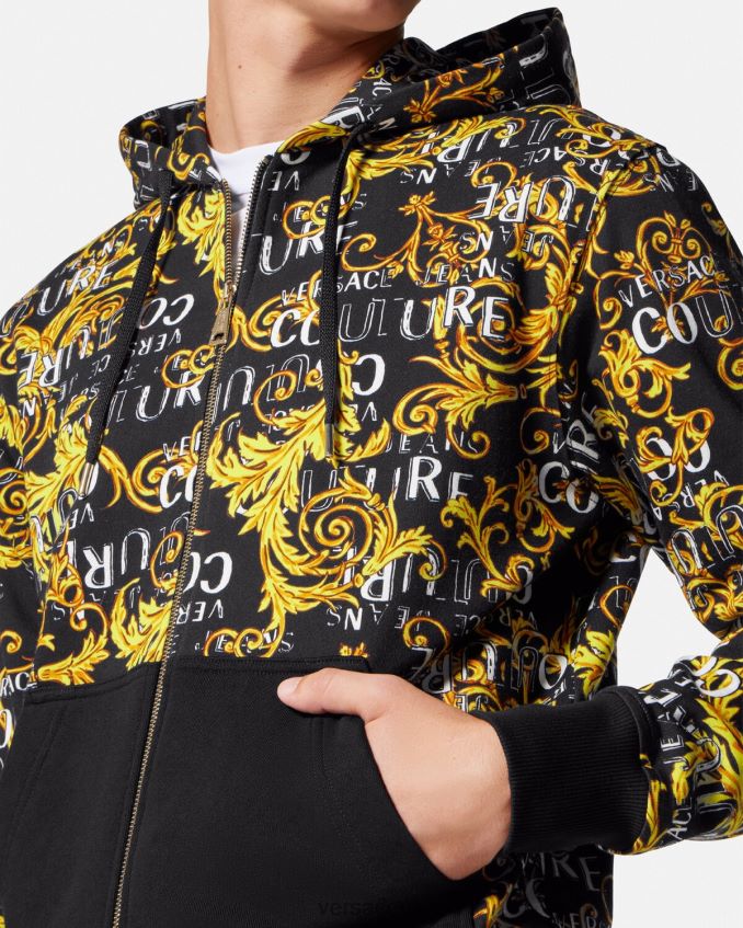 Men Versace Logo Couture Zip Hoodie 6D2D062403 Black & Gold Clothing