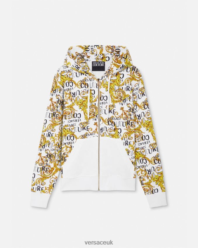 Men Versace Logo Couture Zip Hoodie 6D2D062404 Gold & White Clothing