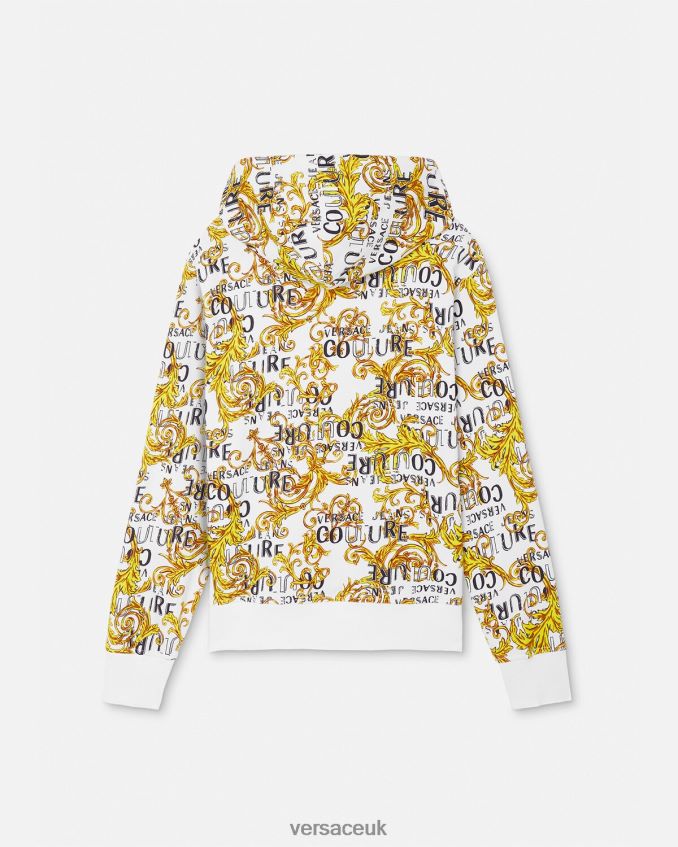 Men Versace Logo Couture Zip Hoodie 6D2D062404 Gold & White Clothing