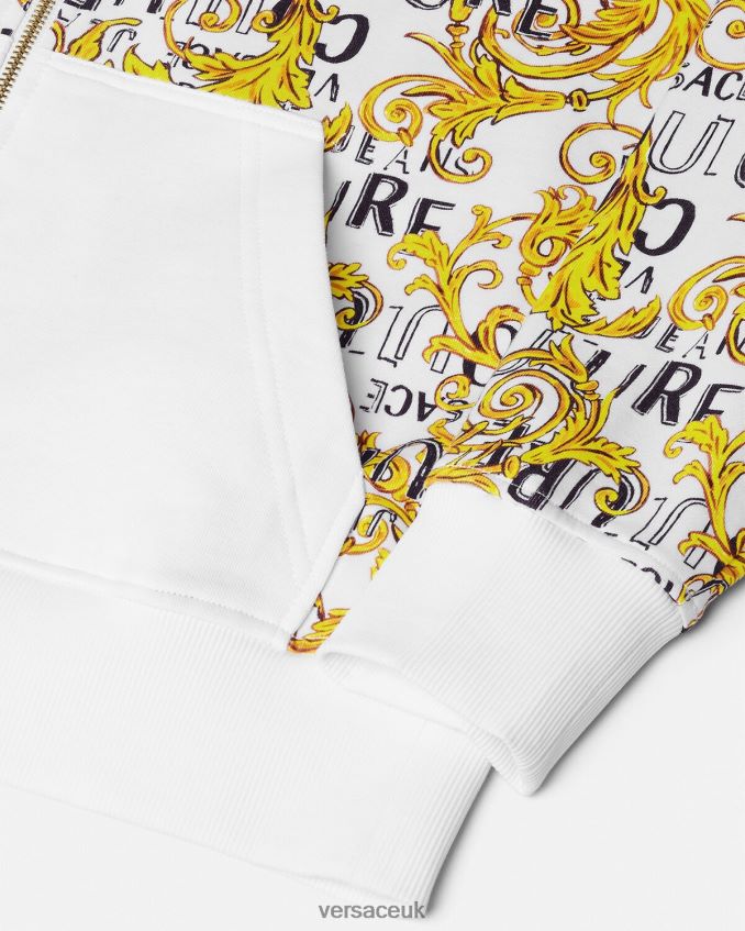 Men Versace Logo Couture Zip Hoodie 6D2D062404 Gold & White Clothing