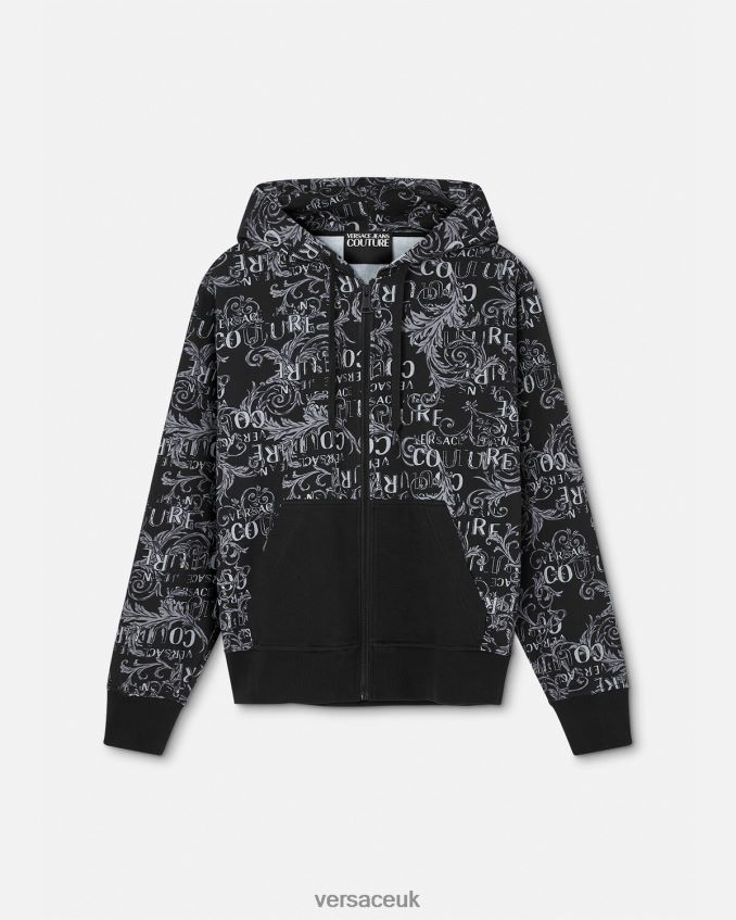 Men Versace Logo Couture Zip Hoodie 6D2D062405 Black Clothing