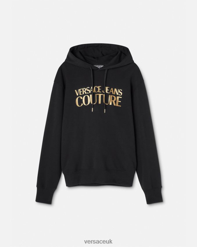 Men Versace Logo Hoodie 6D2D062362 Black & Gold Clothing