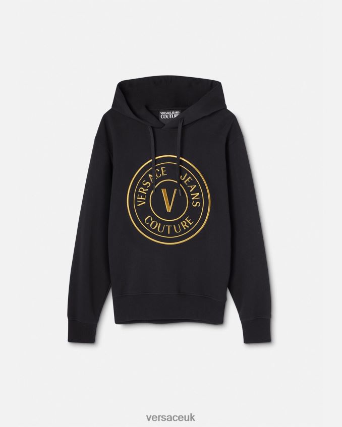 Men Versace V-Emblem Hoodie 6D2D062364 Black & Gold Clothing