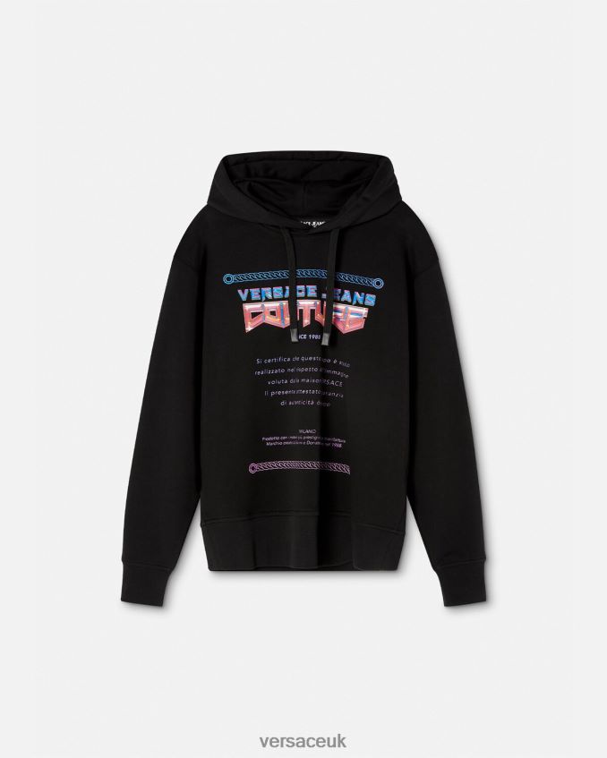 Men Versace Warranty Logo Hoodie 6D2D062366 Black Clothing