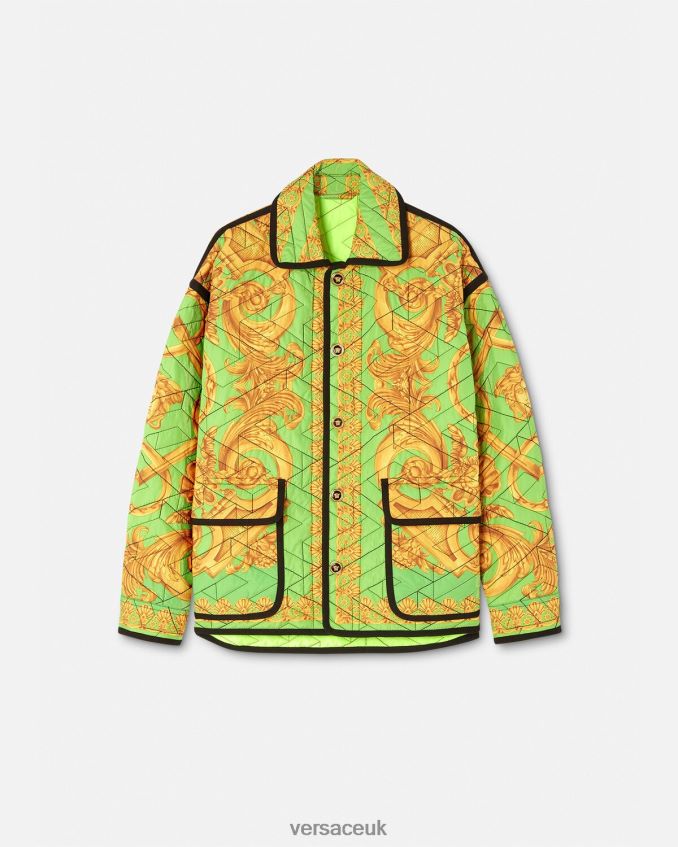 Men Versace Barocco 660 Quilted Blouson Jacket 6D2D061242 Gold & Green Clothing