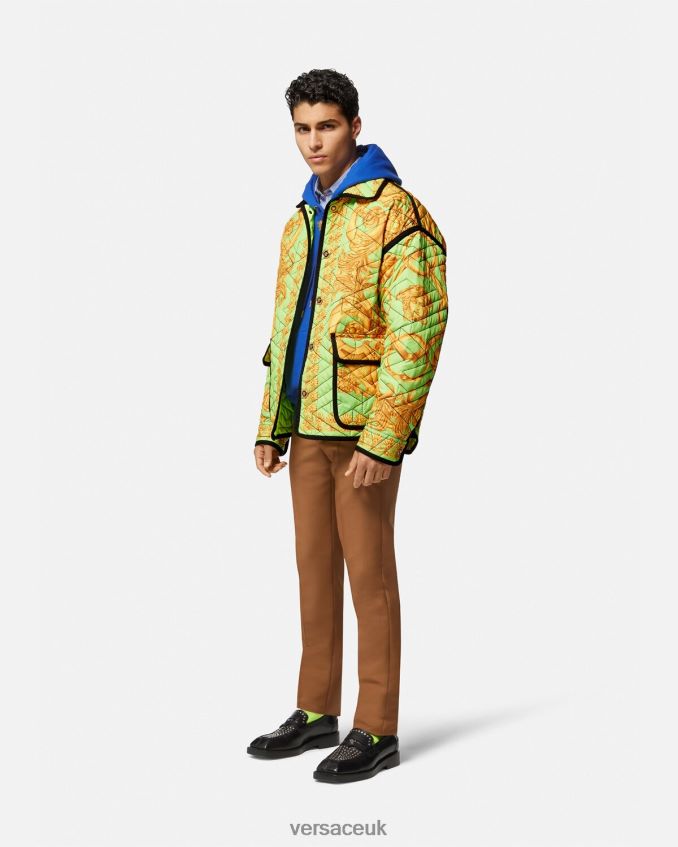 Men Versace Barocco 660 Quilted Blouson Jacket 6D2D061242 Gold & Green Clothing