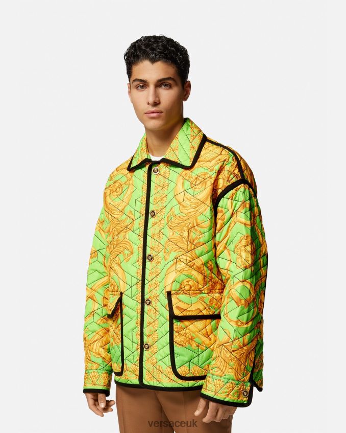 Men Versace Barocco 660 Quilted Blouson Jacket 6D2D061242 Gold & Green Clothing