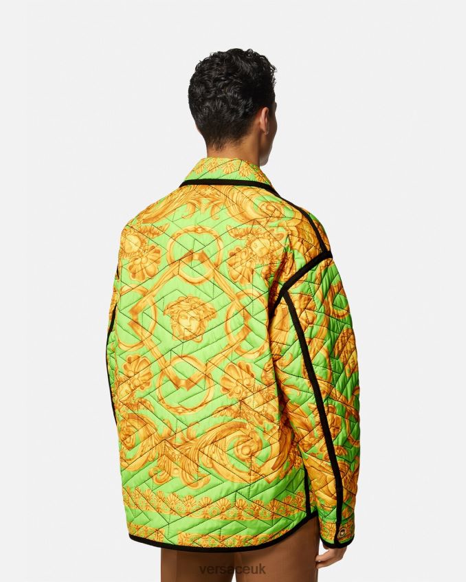 Men Versace Barocco 660 Quilted Blouson Jacket 6D2D061242 Gold & Green Clothing