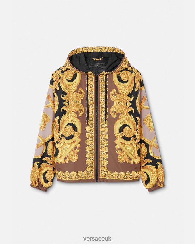 Men Versace Barocco 660 Windbreaker Jacket 6D2D061241 Brown & Gold Clothing