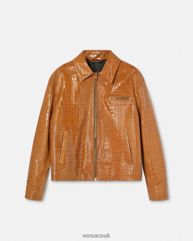 Men Versace Croc-Effect Leather Blouson Jacket 6D2D061255 Orange Clothing