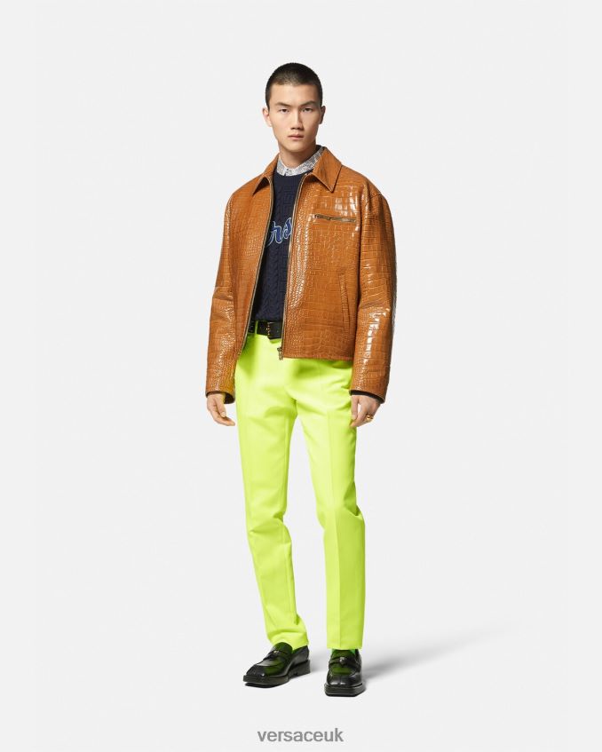 Men Versace Croc-Effect Leather Blouson Jacket 6D2D061255 Orange Clothing