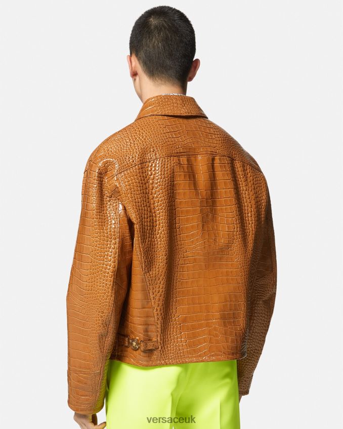 Men Versace Croc-Effect Leather Blouson Jacket 6D2D061255 Orange Clothing