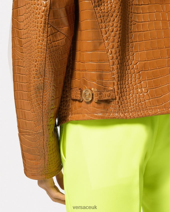 Men Versace Croc-Effect Leather Blouson Jacket 6D2D061255 Orange Clothing