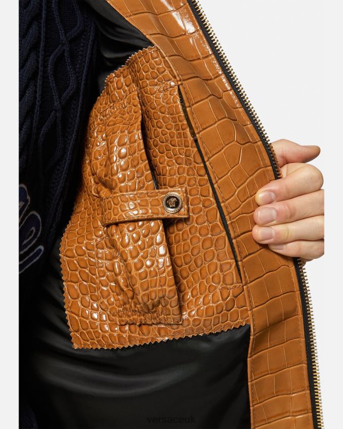 Men Versace Croc-Effect Leather Blouson Jacket 6D2D061255 Orange Clothing