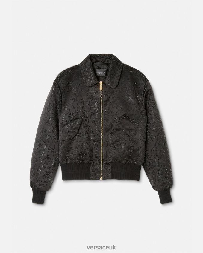 Men Versace Embellished Barocco Silhouette Bomber Jacket 6D2D061226 Black Clothing