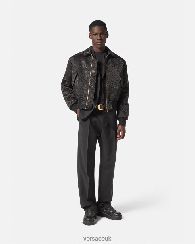 Men Versace Embellished Barocco Silhouette Bomber Jacket 6D2D061226 Black Clothing