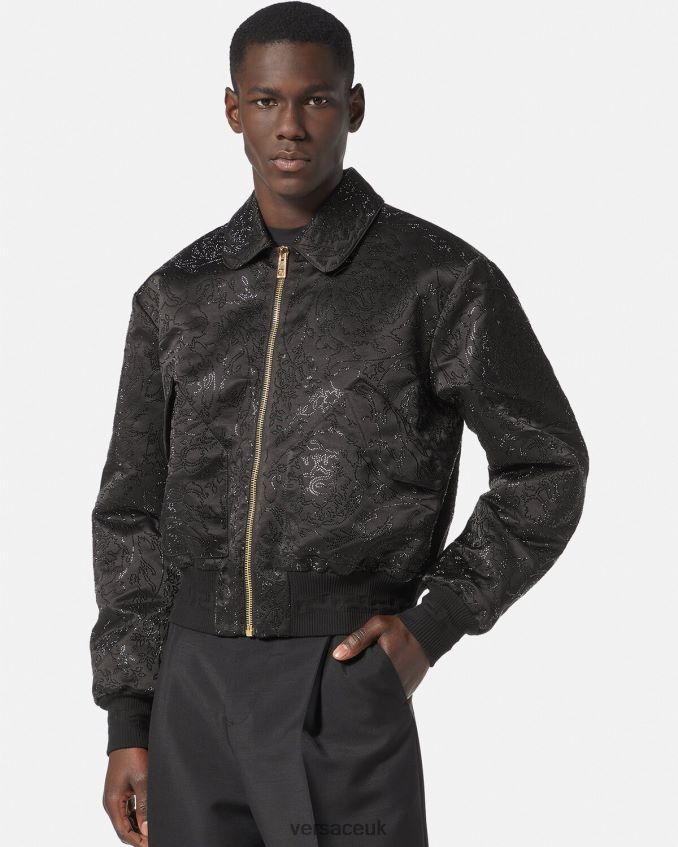 Men Versace Embellished Barocco Silhouette Bomber Jacket 6D2D061226 Black Clothing