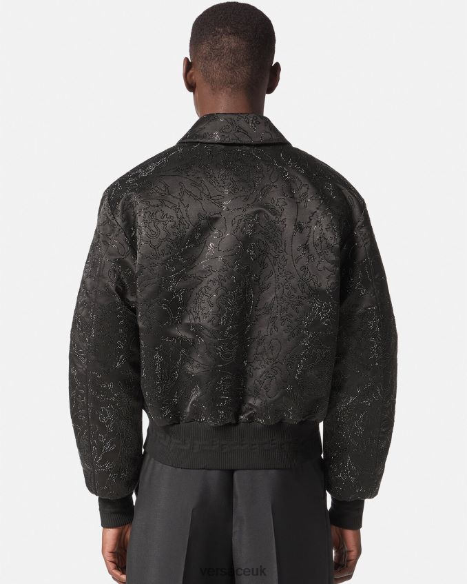 Men Versace Embellished Barocco Silhouette Bomber Jacket 6D2D061226 Black Clothing