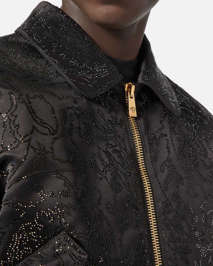 Men Versace Embellished Barocco Silhouette Bomber Jacket 6D2D061226 Black Clothing