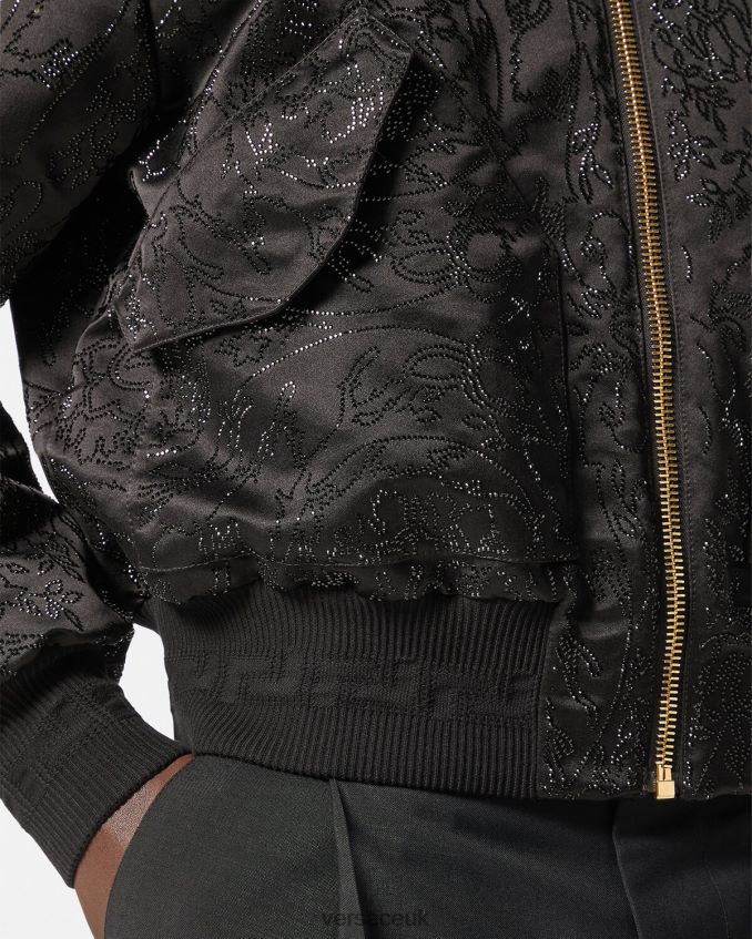 Men Versace Embellished Barocco Silhouette Bomber Jacket 6D2D061226 Black Clothing