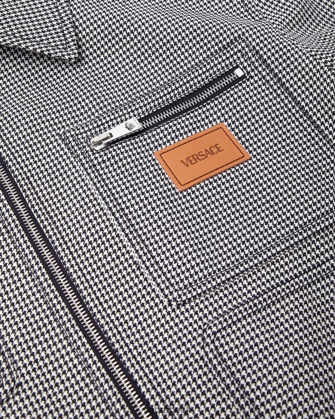 Men Versace Houndstooth Zip Blouson Jacket 6D2D061259 Black & White Clothing