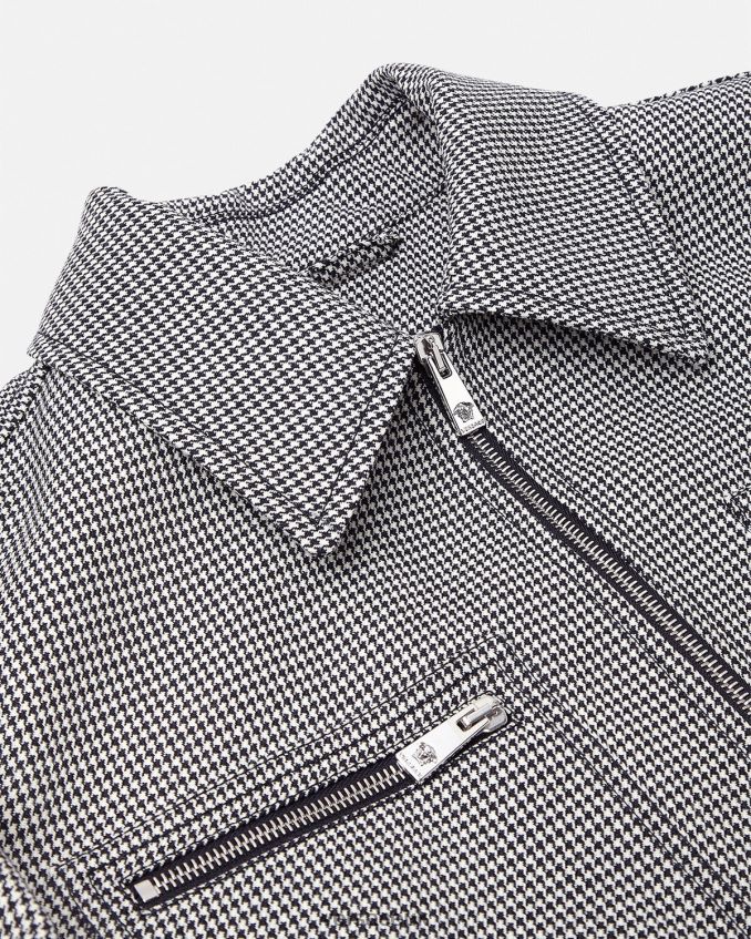 Men Versace Houndstooth Zip Blouson Jacket 6D2D061259 Black & White Clothing