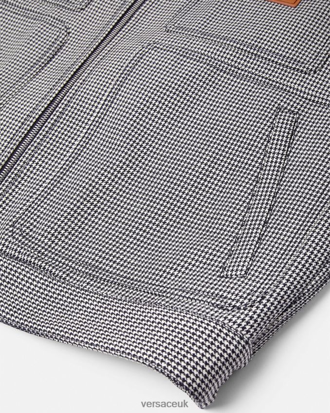 Men Versace Houndstooth Zip Blouson Jacket 6D2D061259 Black & White Clothing