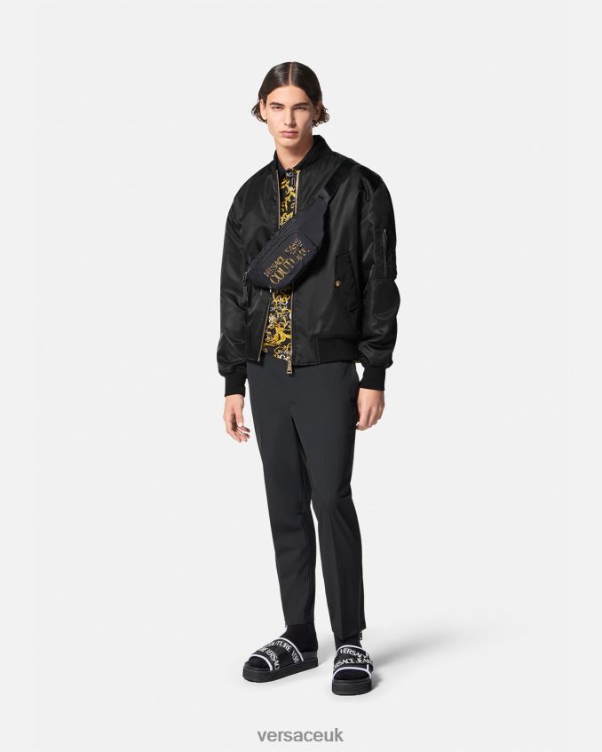 Men Versace Logo Couture Bomber Jacket 6D2D062417 Black & Gold Clothing
