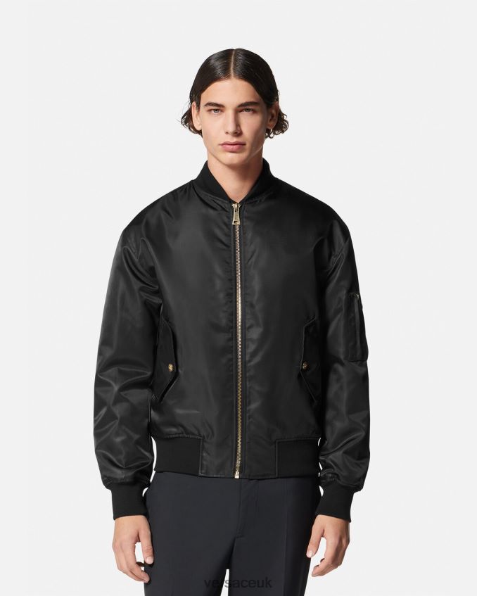 Men Versace Logo Couture Bomber Jacket 6D2D062417 Black & Gold Clothing