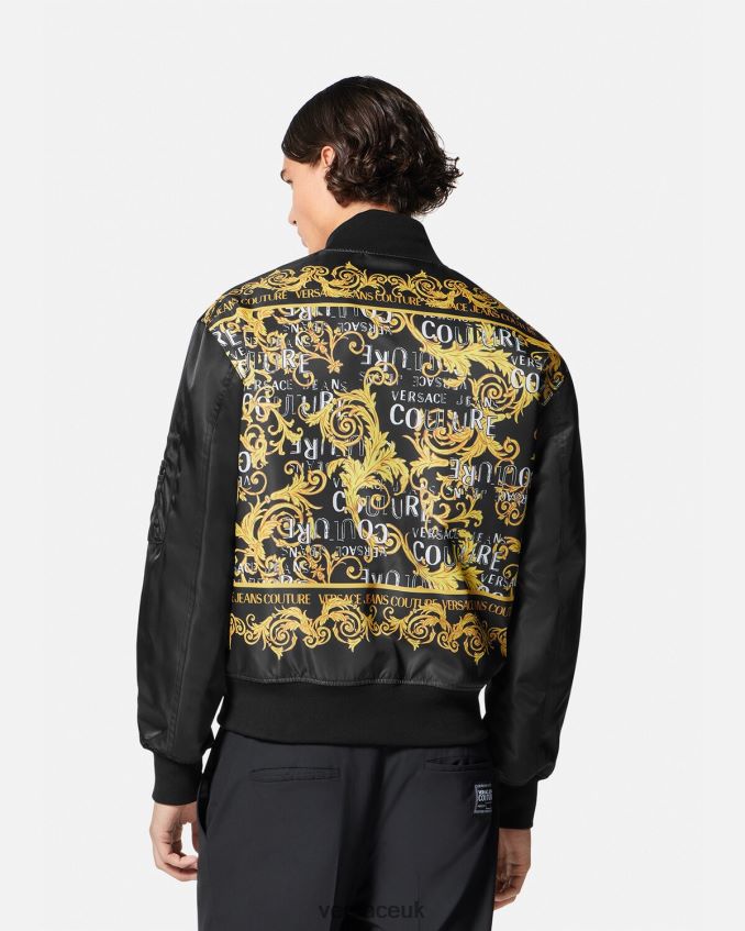 Men Versace Logo Couture Bomber Jacket 6D2D062417 Black & Gold Clothing